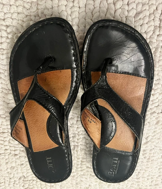 Born Women's Black Leather Thong Flip Flop Sandals Size 8
