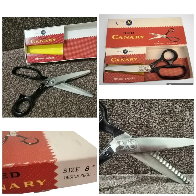 VINTAGE RED CANARY Pinking Shears Scissors Made in Japan 8" Boxed £4.99