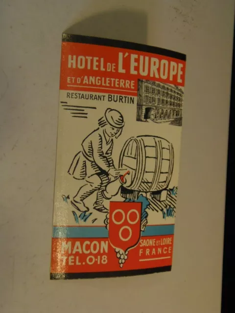 Hotel De L'Europe Saone et Loire, France Vintage Luggage Label - 2 for 1