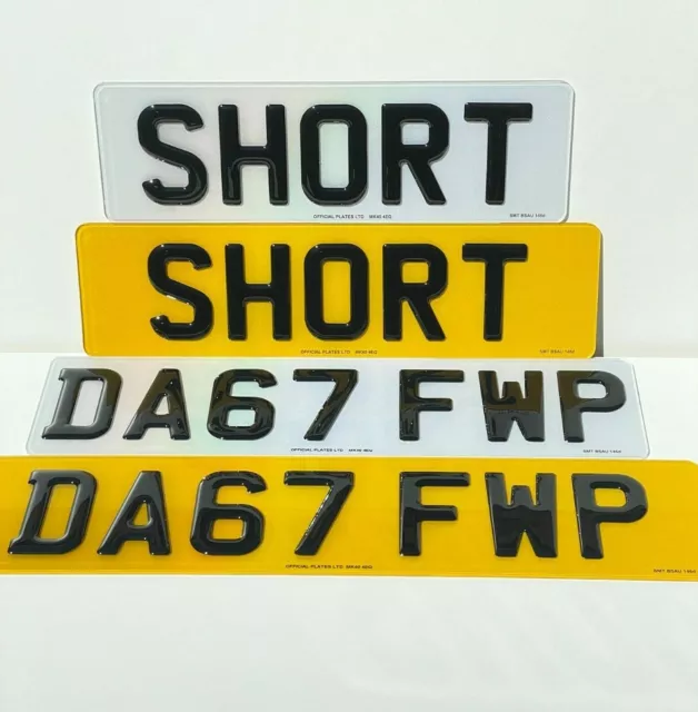 SHORT 3D Gel Number Plates Front and Rear for Car / Van / Trailer 4D Available