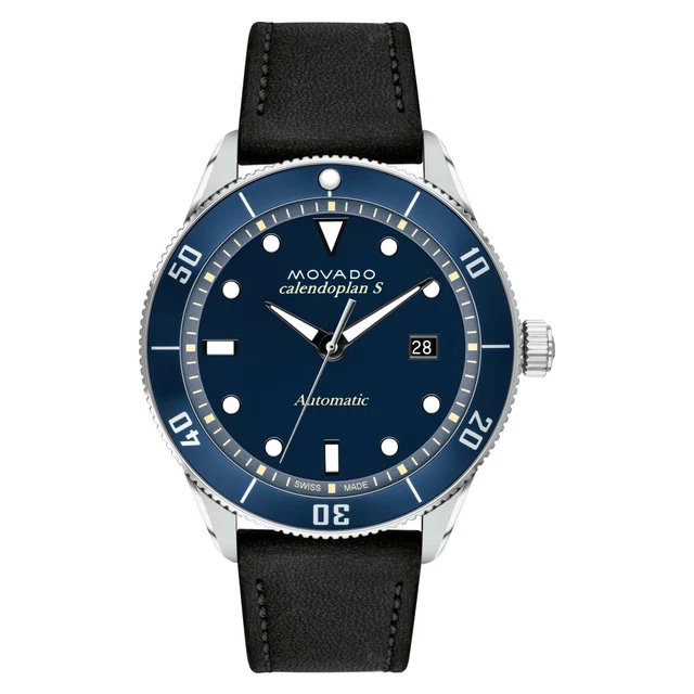 New Movado Heritage Series 43mm Black Leather Strap Mens Watch 3650107