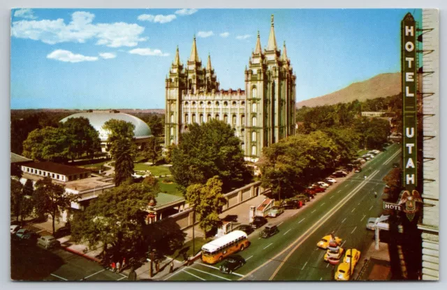 Aerial View Mormon LDS Temple Square, Salt Lake City, UT '40s Postcard LC06-0057