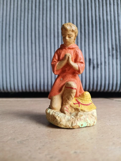 ANCIEN SANTON DE crèche la Cellosite plâtre peint XXème Vierge, Ange Adorateur EUR 29,00 - FR