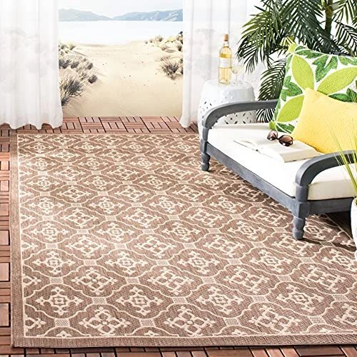 SAFAVIEH Courtyard Collection 6'7" x 9'6" Chocolate/Cream CY6564 Indoor/ Outd...