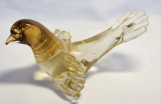 Archimede Seguso Murano Glass Bird Figurine Polveri Gold Leaf