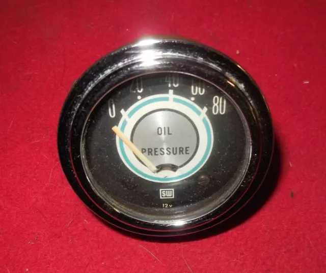 Vintage Stewart Warner Greenline 2 1/8" 0-80 psi electric oil pressure gauge GTX