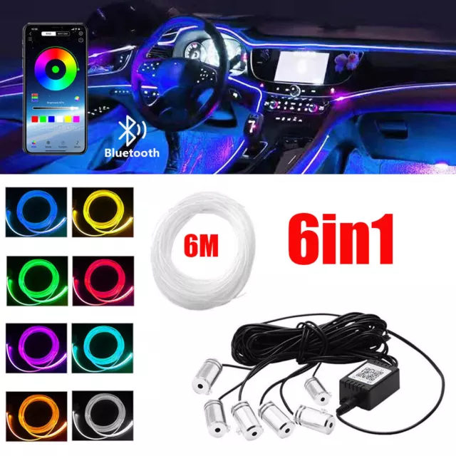 6M AUTO INNENRAUM Leuchten EL Draht Neon Schnur Streifen LED Licht Optik  Glasfaser App Kit EUR 21,82 - PicClick DE