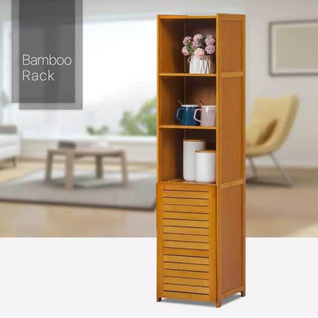 12" Bamboo 5-Tier [SHELVING+CABINET] Book Shelves Shutter Door Storage Organizer