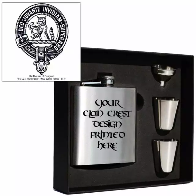 Art Pewter MacThomas Clan Crest 6oz Hip Flask Box Set (s) HF6 S-C81B Scottish
