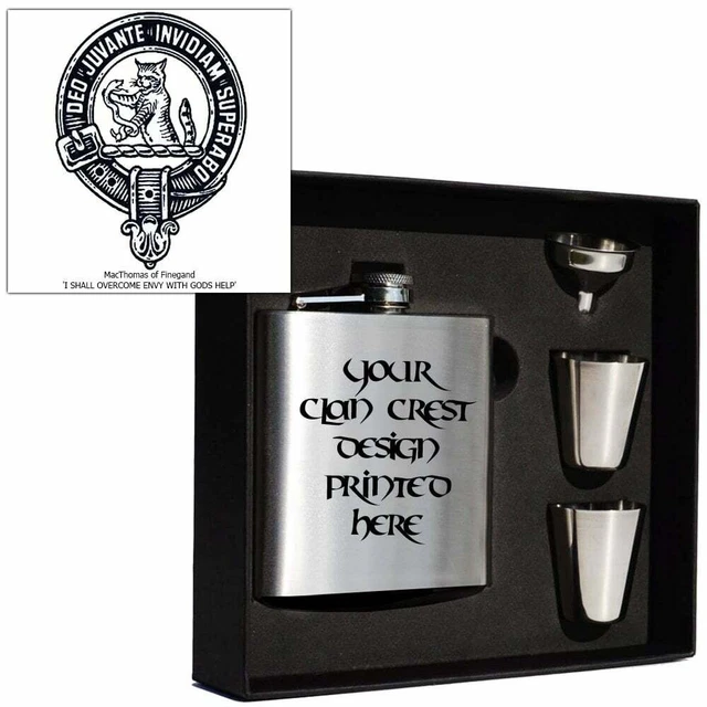 Art Pewter MacThomas Clan Crest 6oz Hip Flask Box Set (s) HF6 S-C81B Scottish