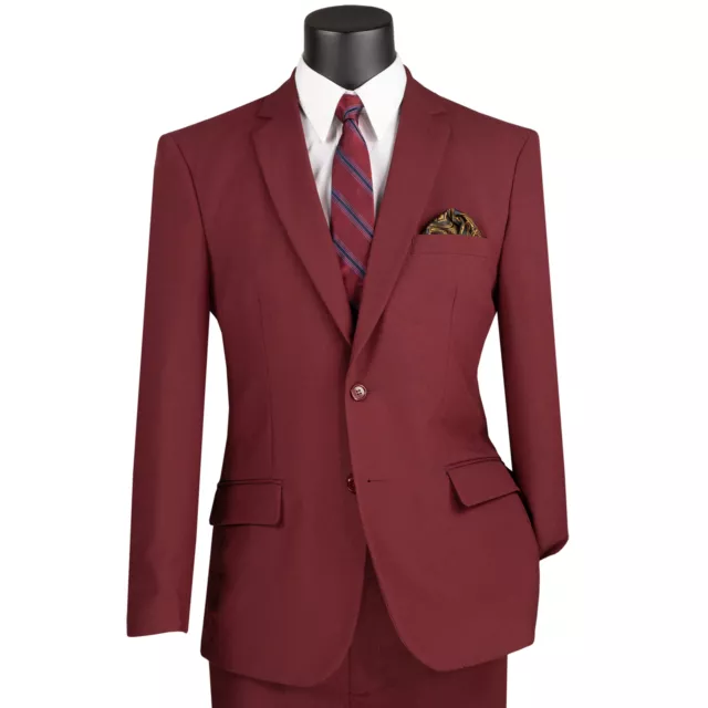 LUCCI Men's Burgundy 2-Button Slim-Fit Poplin Polyester Suit NEW