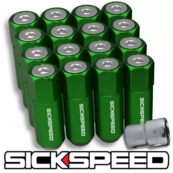 Sickspeed 16 PC Vert / Poli Mancheron Étendu 60MM Verrouillage Lug Écrous 1/2X20