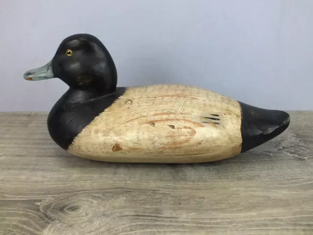 Vintage Duck Decoy by Shirley Hearne Blue Bill Drake with Glass Eyes