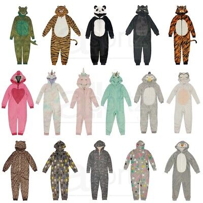 Childrens Animal Hooded All In Ones Pyjamas ex M S Boys Girls Kids Xmas Gift Age