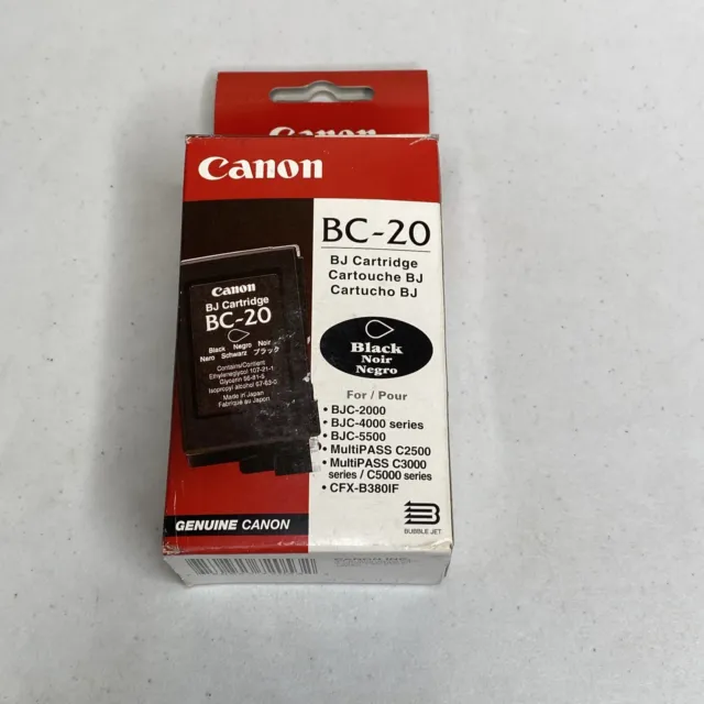 Genuine Canon BC-20 Black BJ Printer Ink Cartridge NEW