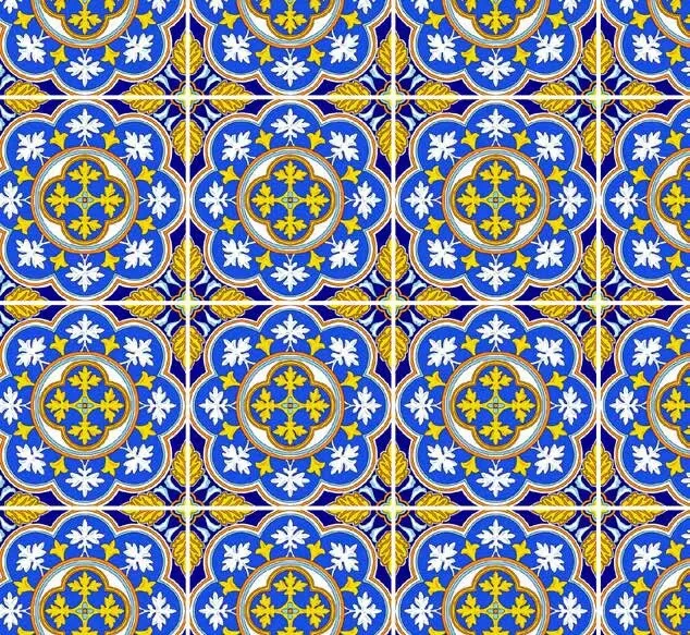 Mantel Hule Mosaico Azulejos Óptica Azul Amarillo C114.1 Angular Redondo Ovalado