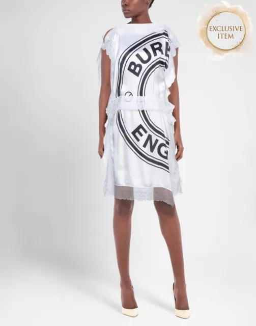 RRP€2290 BURBERRY Silk Satin Dress UK4 US2 IT36 XS White Lace Trim Made in Italy