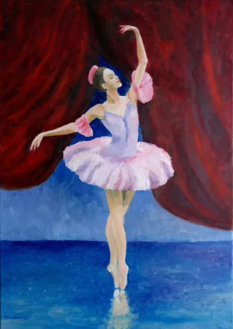 Weibliche Balletttänzerin Figur Original Ölgemälde Leinwand 20x28 YSArt