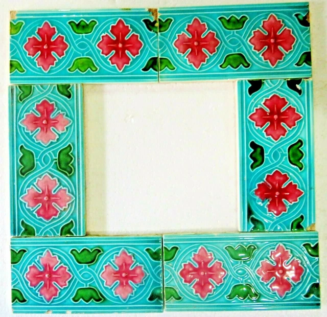 Antique Glazed porcelain Majolica 6 tile 3"x 6" Art & craft Border frame display