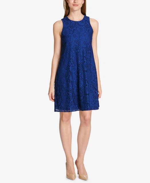 Tommy Hilfiger Womens Lace Shift Dress,Blue,10