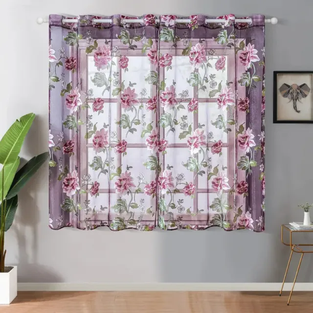 Sheer Tulle Voile Curtains Bedroom Living Room Window Drape Panel Flower Pattern