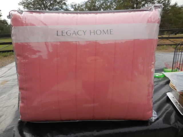 Neiman Marcus LEGACY HOME Linen Channel Quilt CORAL Bedding KING +2 Pillow Sham