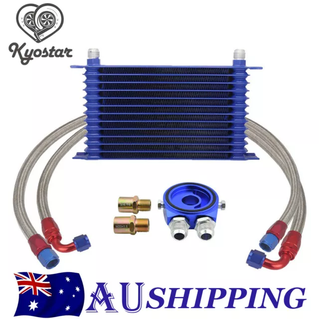 13Row 10AN Engine Transmission Oil Cooler & Filter Adapter & Hose Kit Universal