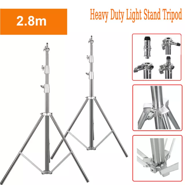 US 2Pcs 2.8m Stainless Steel Heavy Duty Light Stand Tripod For AD400pro AD600BM