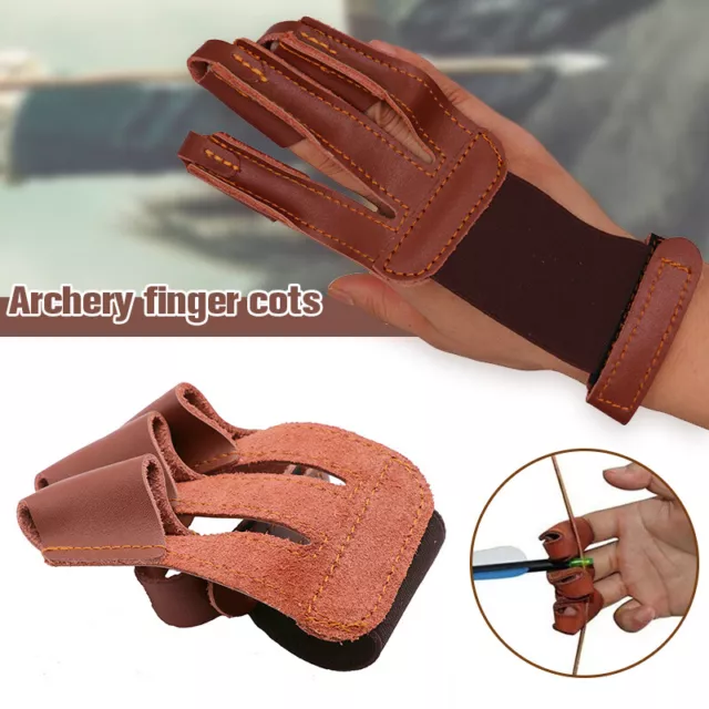 Archery 3 Finger Glove Arm Guard Leather Protector Gear for Recurve Bow Hunting