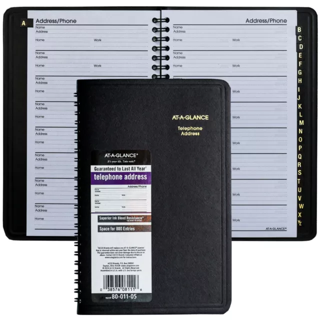At-A-Glance 80-011 Telephone Address Book, 4-7/8 x 11", 800 Entries