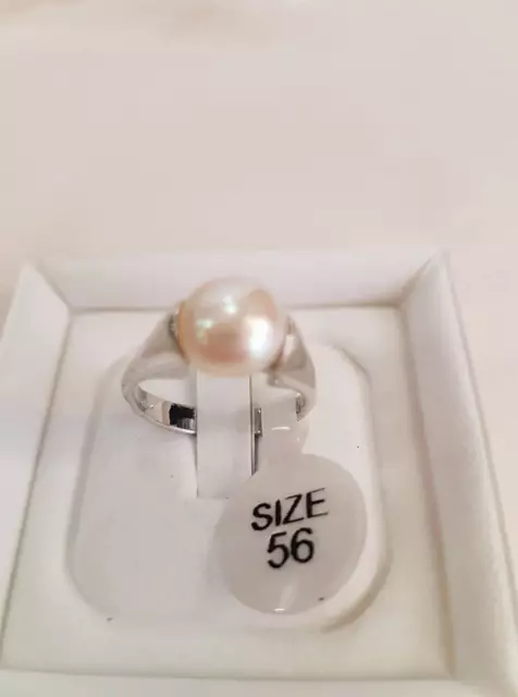 Anello donna argento 925,perla bianca barocca Mis 12-16 San Valentino Ring Pearl