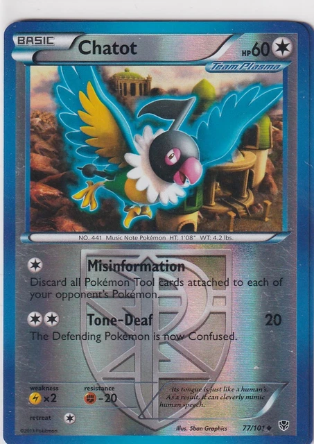 POKEMON CARTE PLASMA Blaster Numéro 77/101 Chatot Reverse Holo Anglais ...