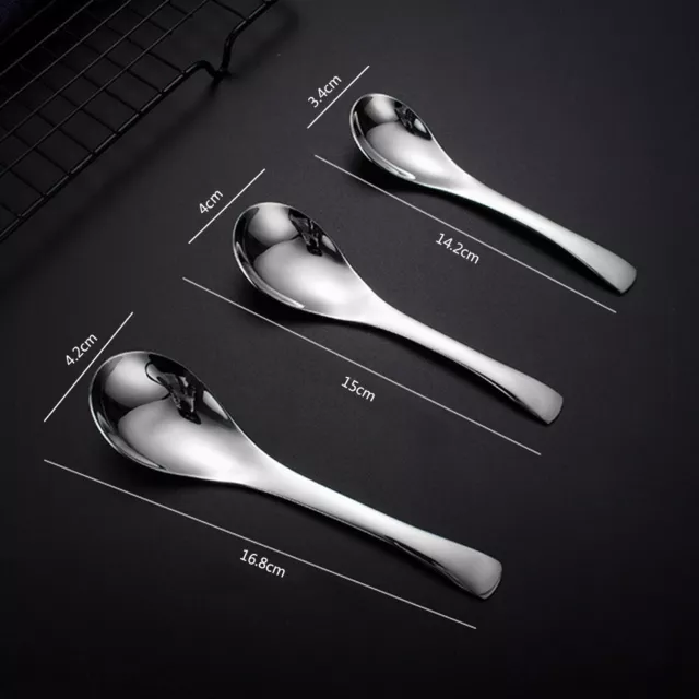 3X Stainless Steel Spoons Short Handle Soup Set Rice Porridge Kitchen Tableware 3