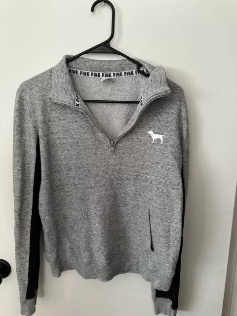 Victoria Secret PINK Pullover Women's Small Gray Sweatshirt half zip stretch