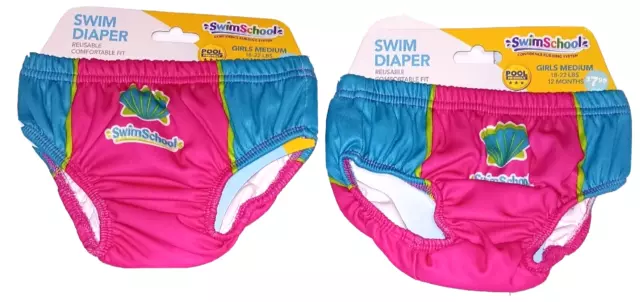 2 Baby Girls Swim Reusable Diapers SwimSchool 12 Months 18-22 lbs