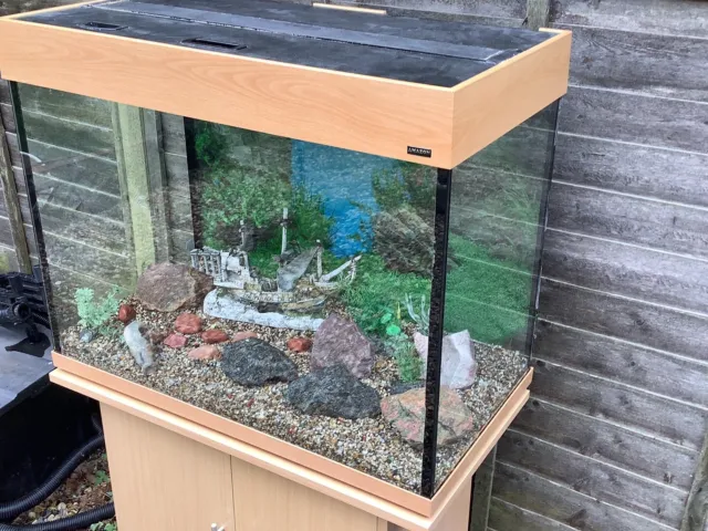 fish tank - hood - heater - lighting system - aquarium stand / cabinet