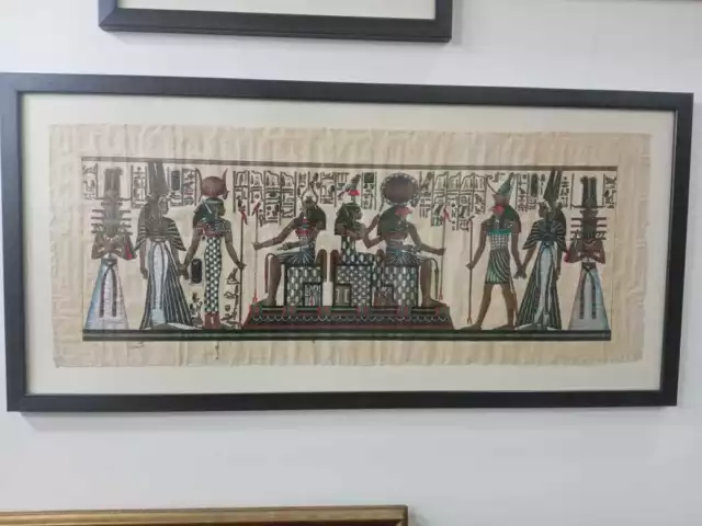 Old Papyrus Pharonic Egypt Painting Framed Big Colored Hand Draw Artist Gift