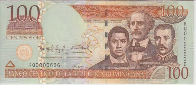 Dominican Republic  P. 171 100 Pesos 2004, Low Serial Nbr,  Unc We Combine