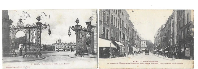 2 CPA Antique Postcard NANCY Place Stanislas Street of the Dominicans Animated