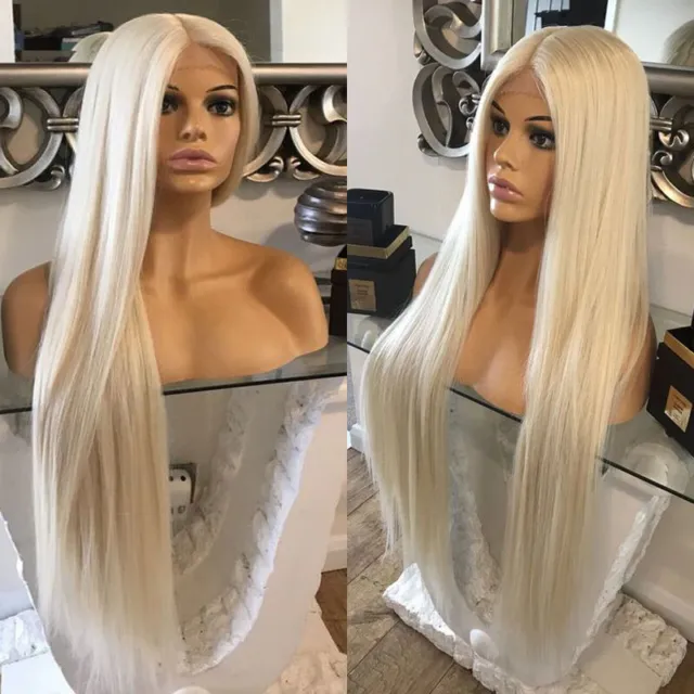 Women Lace Front Wig Heat Resistant Hair Long Straight Full Head Blonde