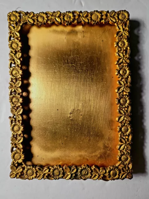 Gilt Bronze Sunflower Photo Frame Marked Royal M. Mfg. Co. 4"×2.5" Nice Quality