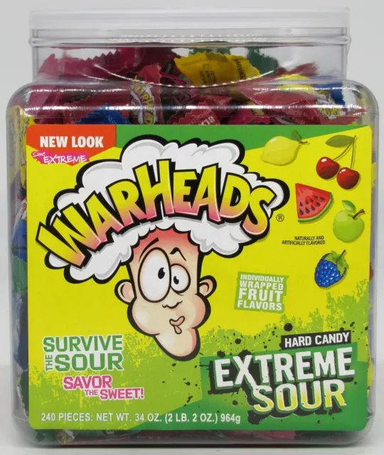 Warheads Extreme Sour Hard Candy 240 Count Tub War Head Bulk Candies OVER 2 LBS