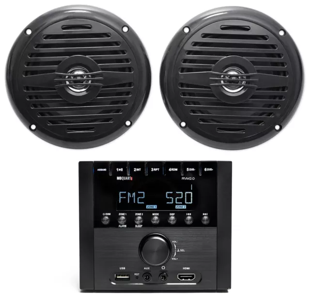 MB Quart RVM2.0 2-Zone RV Receiver Bluetooth Radio Stereo+(2) 5.25" Speakers