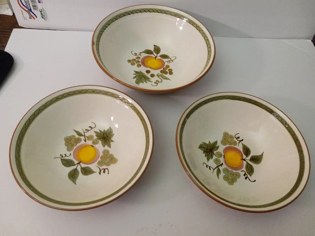3-Stangl Apple Delight Vegetable Serving Bowls 1960's Pottery Hand Painted peach
