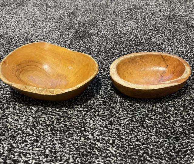 Vintage Carved Wood Bowls Rustic