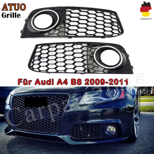 2x für Audi A4 B8 8K 09-11 Wabengrill Nebelscheinwerfer Gitter Blende Chrom Ring