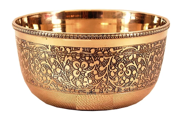 Brass Bowl Embossed Flower Design Of 150 ML For Serving Indian Food - 1 Pc Set