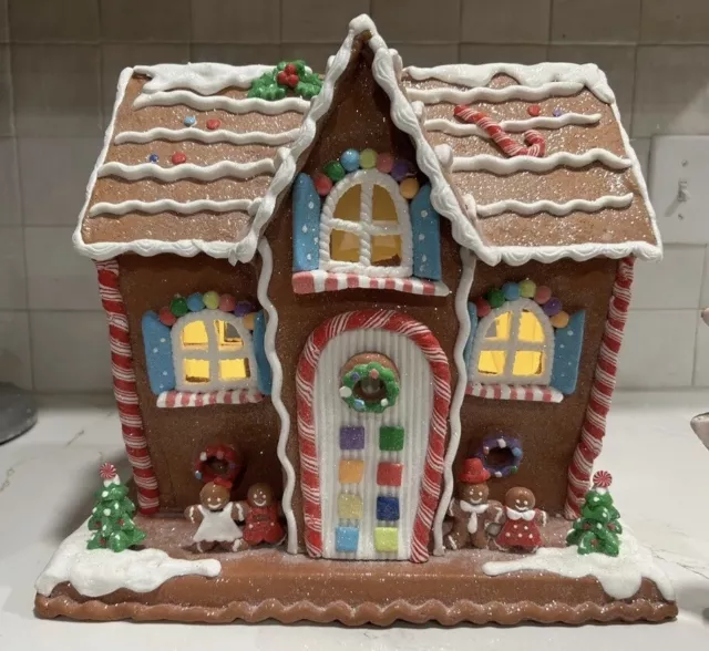 Classic LARGE Light Up Colorful Gingerbread House With Gingerbread Family