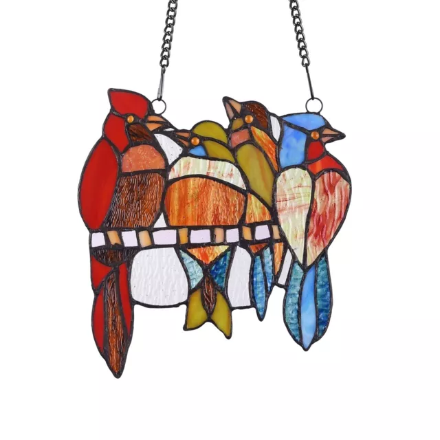 9" x 9" Stained Glass Tiffany Style Stained Glass Happy Harly Birds Window Panel