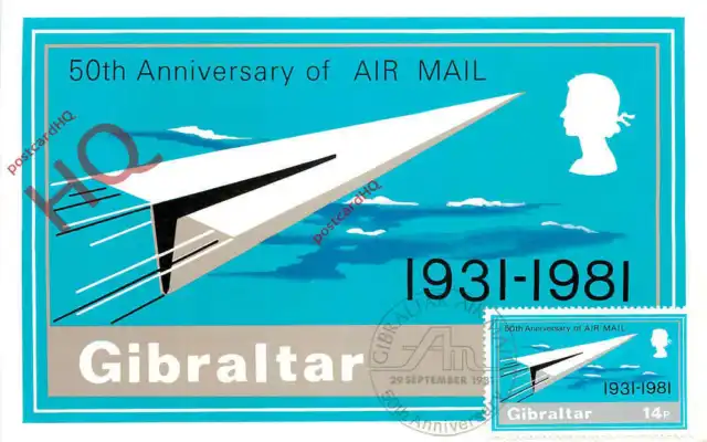Picture Postcard: Gibraltar, 50th Anniversary of Air Mail Stamp